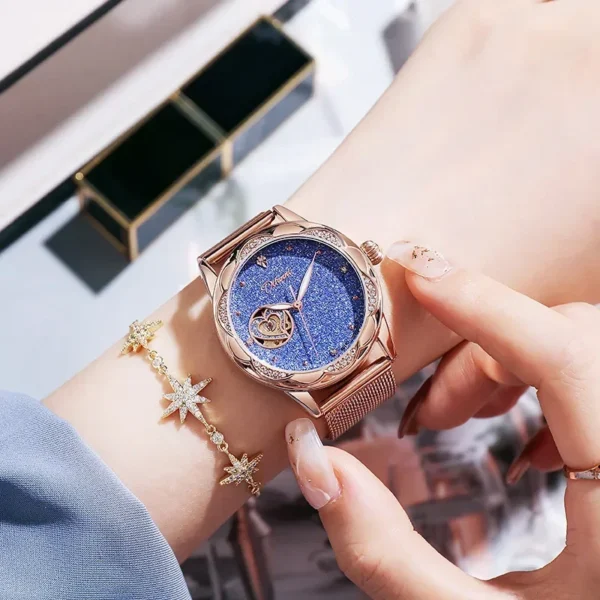 Women's Tourbillon Automatic Mechanical Watch Fashion Diamond Set Automatic Movement Luminous Waterproof Women's Sports Watch 2