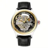 TimeKey-Fashion Classic Mechanical Style Stainless Steel Buckle Skeleton Dial Screw Crown Luminous Men's Quartz Watch 1