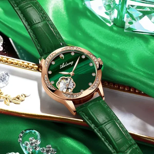 AILANG Brand New Fashion Skeleton Mechanical Watch for Women Leather Waterproof Luxury Diamond Watch for Womens Montre Femme 2