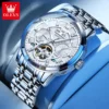 OLEVS Men's Watches Skeketon Flywheel Automatic Mechanical Original Wristwatch for Man Waterproof Luminous Perpetual Calendar 1