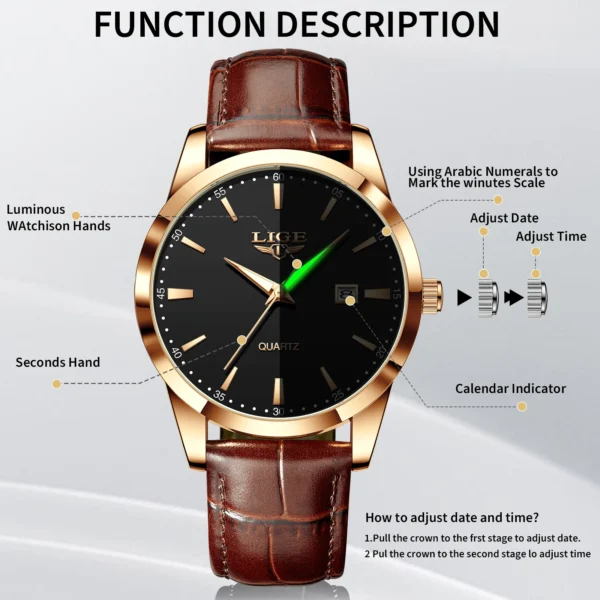 LIGE Military Watch For Men Fashion Business Watch Men Casual Leather Sport Waterproof Men's Quartz Wristwatches Reloj Hombre 2
