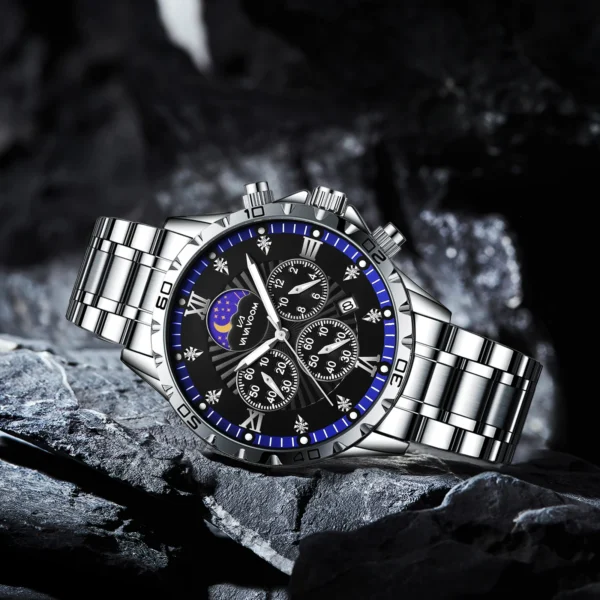 2025 NewTop Brand Luxury Watch Man Quartz Sports Men Watch 3Bar Waterproof Rhinestone Stainless Steel Chronograph Men Wristwatch 2