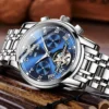 OLEVS Men's Watches Automatic Mechanical Business Wristwatch Waterproof Stainless Steel Strap Watch for Man Skeleton Calendar 3