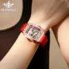 OUPINKE Ladies Mechanical Watch Automatic Skeleton Red Strap Fashion Diamond Crystal Evening Banquet Dress Watches for Women 3