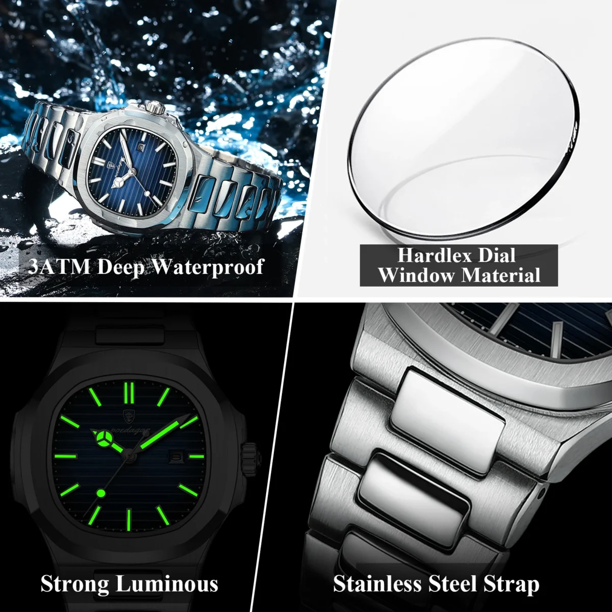 POEDAGAR Elegant Women Wristwatch Waterproof Luminous Calendar Ladies Watch Square Stainless Steel Quartz Women's Watches Female 4