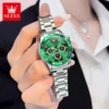 OLEVS Original Brand Women's Watches Classic Three Eyed Dial Date Luminous Chronograph Stainless Steel Waterproof Quartz Watch 1