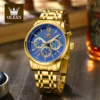 OLEVS Men Watches Oiriginal Top Brand Chronograph Watch for Man Stripe Dial Waterproof Stainless Steel Luminous Wirstwacth Date 2