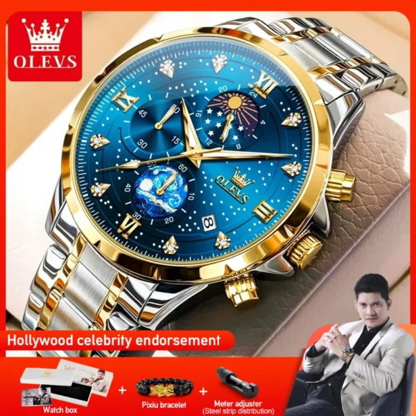 OLEVS 9807 New Mens Watches Original Quartz Watch Multifuncion Chronograph Watch For Man Waterproof Luminous Mens Gifts Freebie 1