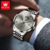 OLEVS Top Brand Men's Watches Business Fashion Original Quartz Watch for Man Grey Dial Moon Phase Date Chronograph Waterproof 4