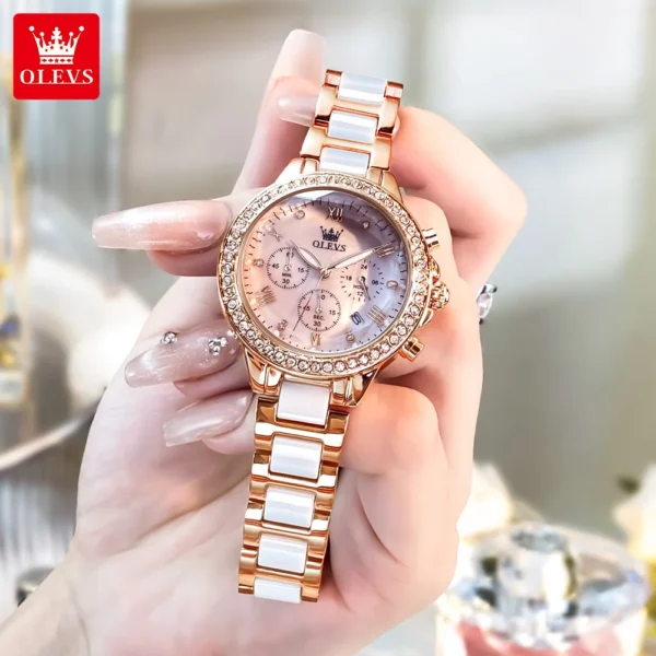 OLEVS 9999 Elegant Women Watch Multi functional Calendar Diamond Watch Simple Bracelet Set Luxury Brand Women Quartz Watch Reloj 2