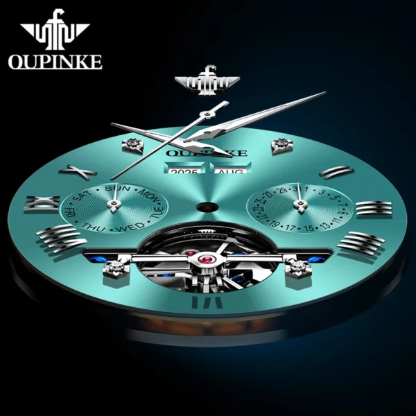OUPINKE TOP Luxury Brand Men's Watches Waterproof Multifunctional Skeleton Automatic Mechanical Watch Date Tungsten Steel Strap 2