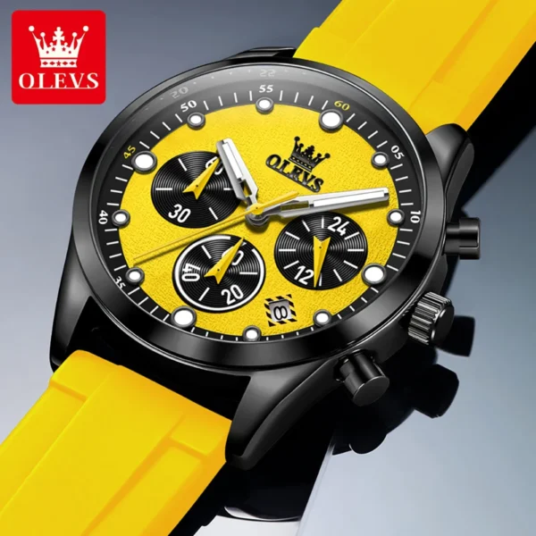 OLEVS Top Brand Original Fashion Men's Watches Multifunctional Silicone Adhesive Tape Quartz Watch Luminous Calendar Wristwatch 2
