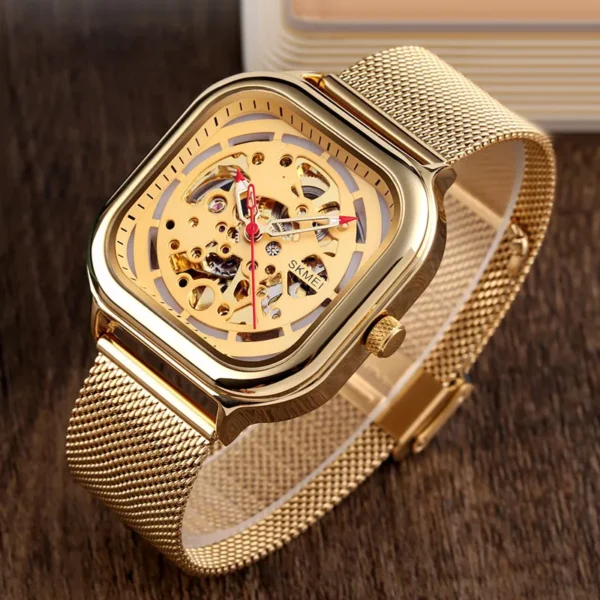 SKMEI Mechanical Watch Men Automatic Watch Quartz Waterproof Hollow Art Strainless Steel Strap montre homme Fashion Clock 9184 2
