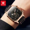 OLEVS 9950 Mens Watch Original Top Brand Square Quartz Wristwatch Waterproof Leather Strap Sport Clock Male Reloj Watch For Men 3