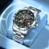 GLENAW Steampunk Skeleton Men's Watch Ring Luxury Automatic Mechanical Watches Luminous waterproof Stainless Steel Strap Watch 1