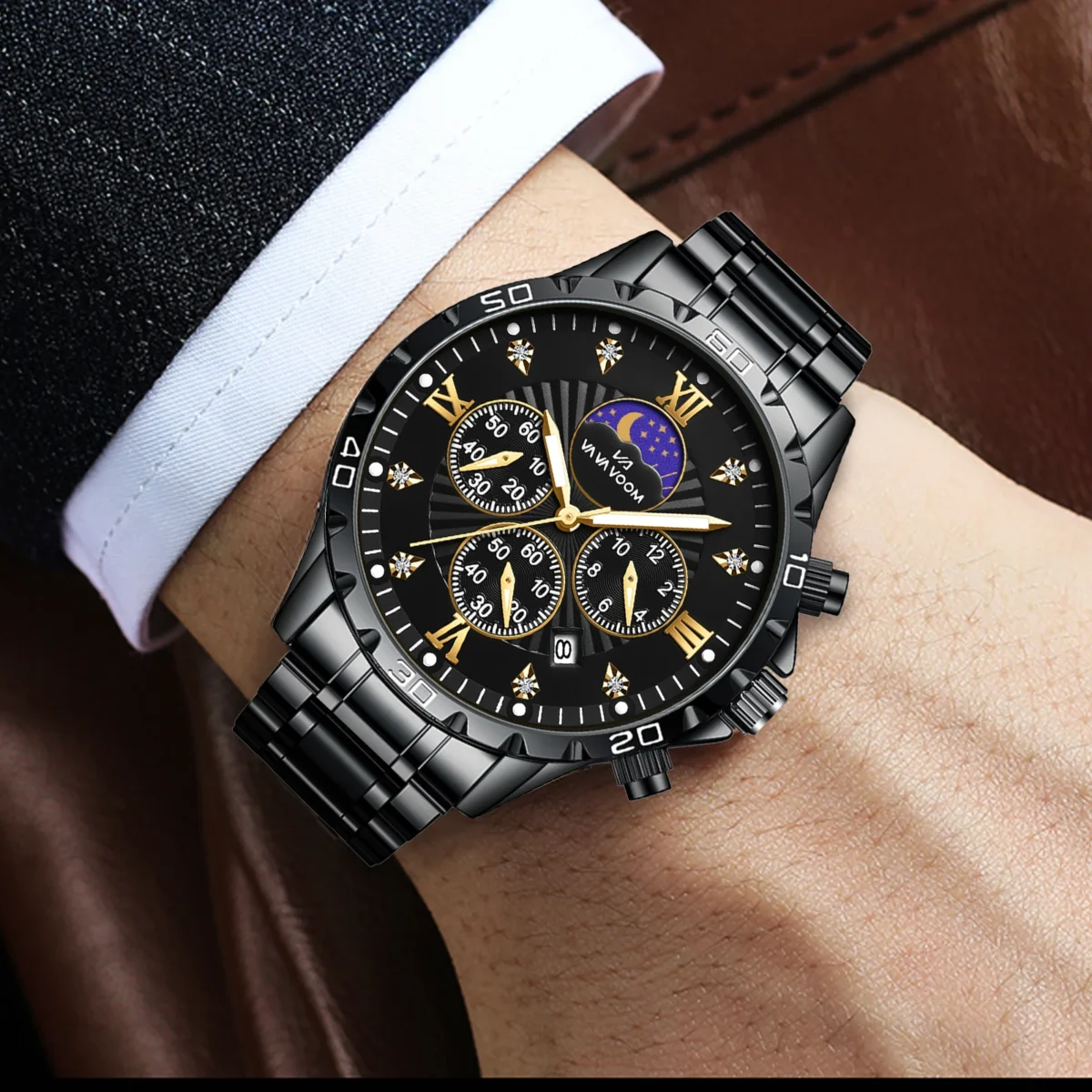 2025 NewTop Brand Luxury Watch Man Quartz Sports Men Watch 3Bar Waterproof Rhinestone Stainless Steel Chronograph Men Wristwatch 3