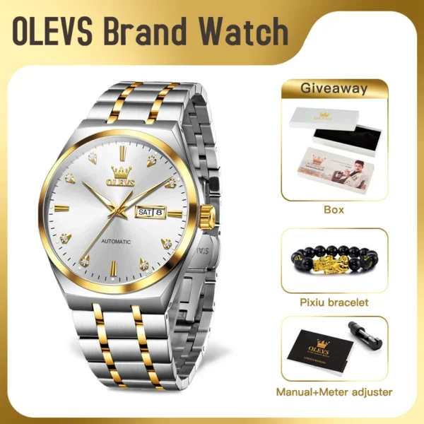 OLEVS 9811 Mens Watch Original Luxury Waterproof Luminous Automatic Mechanical Watch Reloj Watch For Man Dual Calendar Watch Box 2