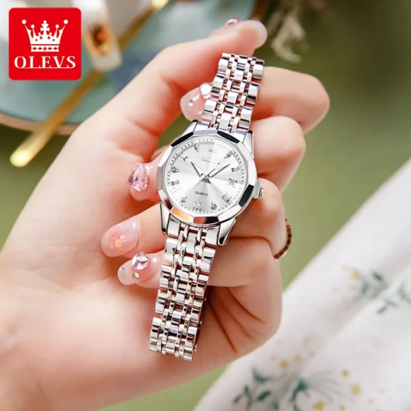 OLEVS 9931 Quartz Women Watch Original Stainless Steel Dual Calendar Luxury Top Brand Waterproof Ladies Watches Jewelry Set Hot 2