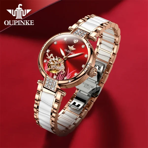 OUPINKE Mechanical Watch For Women Luxury Top Brand Stainless Steel Ceramic Strap Rose Gold Diamond Ladies Watches reloj mujer 2