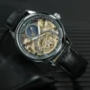 AOKULASIC Tourbillon Mens Watches Top Brand Luxury Skeleton Automatic Mechanical Watch Casual Leather Strap Sun Phase Male Clock 3