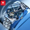 OLEVS Men's Watches Skeketon Flywheel Automatic Mechanical Original Wristwatch for Man Waterproof Luminous Perpetual Calendar 2
