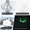OLEVS Women's Watches Simple Elegant Diamond Bezel Original Quartz Watch for Ladies Waterproof Luminous Date Stainless Steel New 5