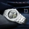 Forsining Silver Automatic Watch Men 3D Diamond Dial Irregular Tourbillon Skeleton Mechanical Wristwatches Luminous Hands Clock 2