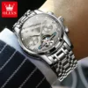 OLEVS Brand Automatic Mechanical Men Watches Waterproof Stainless Steel Strap Watch for Man Skeleton Calendar Hollow out Design 3