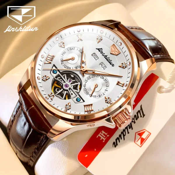JSDUN Luxury Men's Watches Top Brand Automatic Mechanical Wrist Watch for Man Waterproof Leather Strap Luminous Business Dress 1