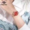 OUPINKE 3180 Automatic Mechanical Wrist Watch for Women Elegant Rose Gold Steel Strap Diamond Scale Seiko Movement Ladies Watch 6