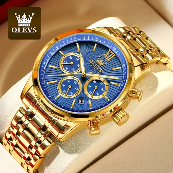 OLEVS Men Watches Oiriginal Top Brand Chronograph Watch for Man Stripe Dial Waterproof Stainless Steel Luminous Wirstwacth Date 1