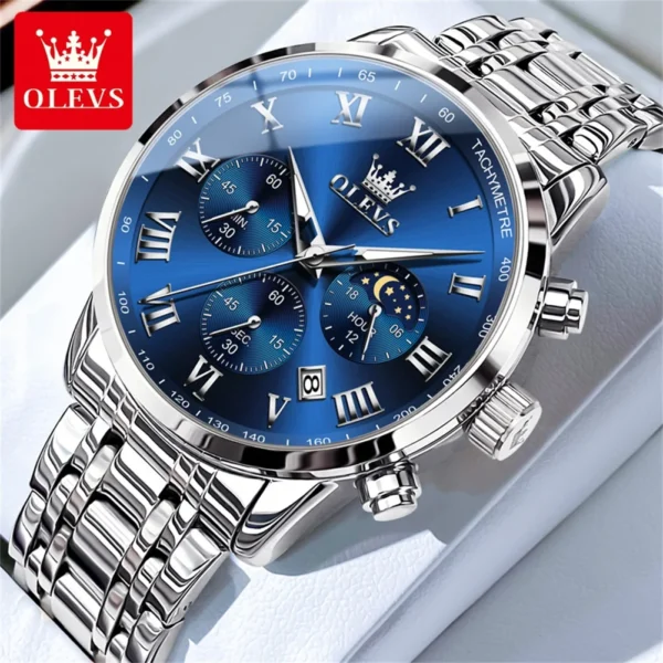 OLEVS Top Luxury Brand Men's Watches Luminous Moon Phase Stainless Steel Chronograp Calendar Quartz Watch Original Wristwatch 1