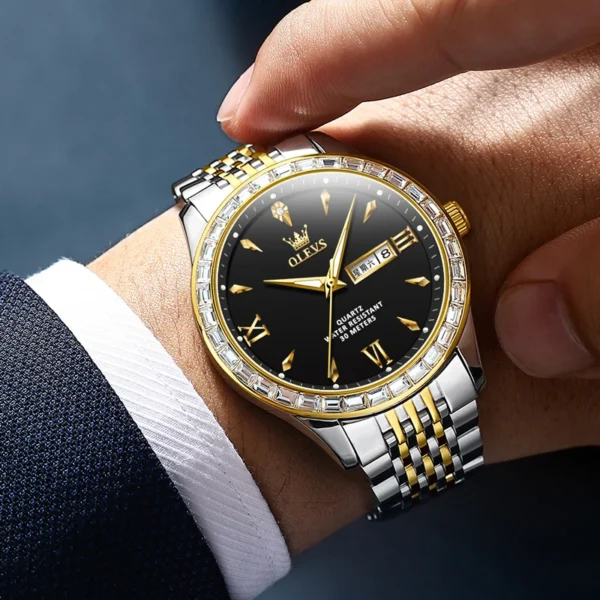 OLEVS Original Fashion Men's Watches Diamond Dial Waterproof Luminous Quartz Watch for Man Week Calendar Business Brand Watch 2