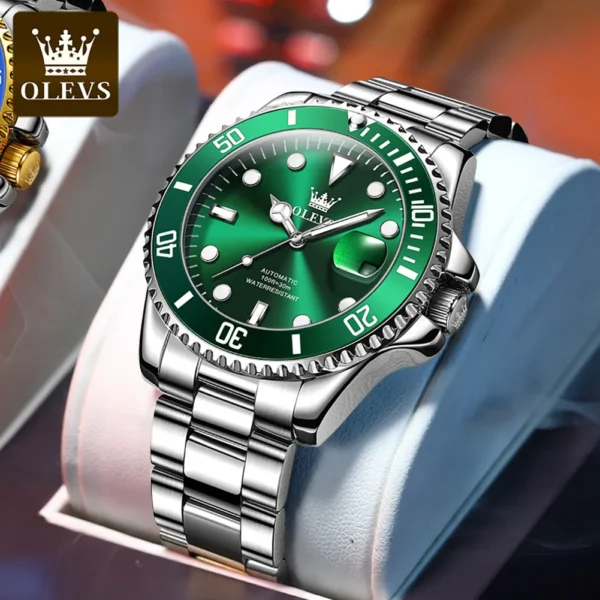OLEVS Luxury Brand Men's Watch Green Dial Fully Automatic Mechanical Watch Waterproof Stainless Steel Strap Original Wristwatch 2