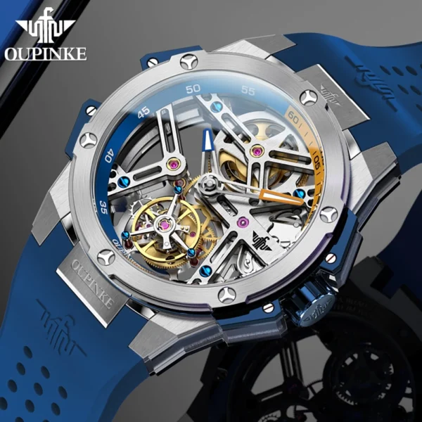 OUPINKE Tourbillon Movement Top Brand Men's Watches Waterproof Silicon Tape Automatic Mechanical Watch Hollow Out Original Watch 2
