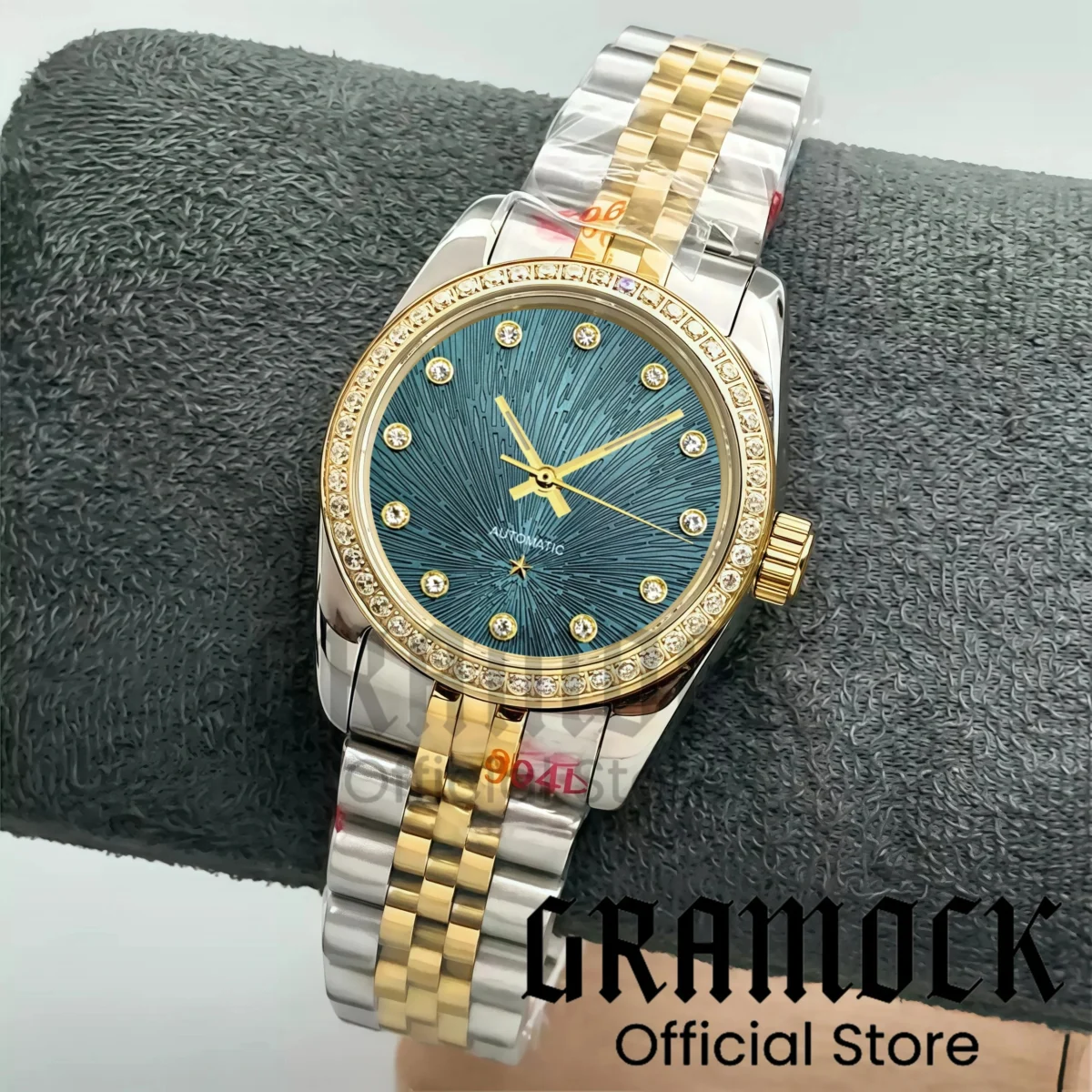 Gramock 31mm Luxury Lady's NH05 Automatic Wristwatch De Ville Diamond Star Dial Two Tone Rose Gold Watch Case Women's Watches 3