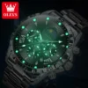 OLEVS Original Moon Phase Men Watches Luminous Skeleton Waterproof Quartz Watch Calendar Chronograph Stainless Steel Wristwatch 4