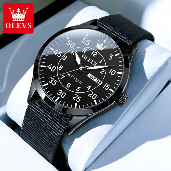 OLEVS Men's Watches Simple Light Luxury Original Quartz Wristwatch Double Digital Dial Waterproof Luminous Nylon Bracelet 1