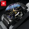 OLEVS Luxury Brand Gold Men's Watches Waterproof Large Dial Date Luminous Quartz Watch Cool black Original Wristwatch for Male 1