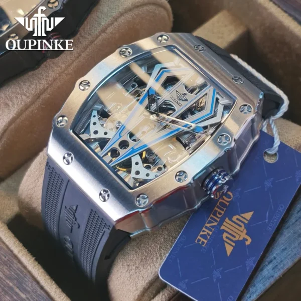 OUPINKE Mens Watches Luxury Brand Automatic Mechanical Wristwatch Fashion Skeleton Silicone Strap Sports Waterproof  Watch Men 1
