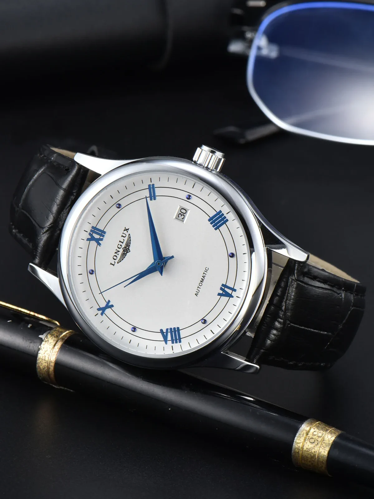 LONGLUX automatic man watch wholesale mechanical watches simple versatile date waterproof fashion leather man watch men gift 5