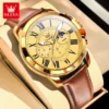 OLEVS 3632 High end Elegant Men's Watch Leather Strap Waterproof Moon Phase Chronograph Original Quartz Wristwatch Luxury Watch 1
