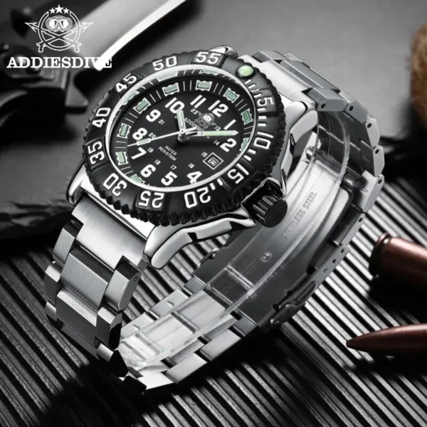 Addies Dive Men Fashion Casual Watch Calendar Display 50m Waterproof Tube Luminous Watch Black Dial Rotating Bezel Quartz Watch 1