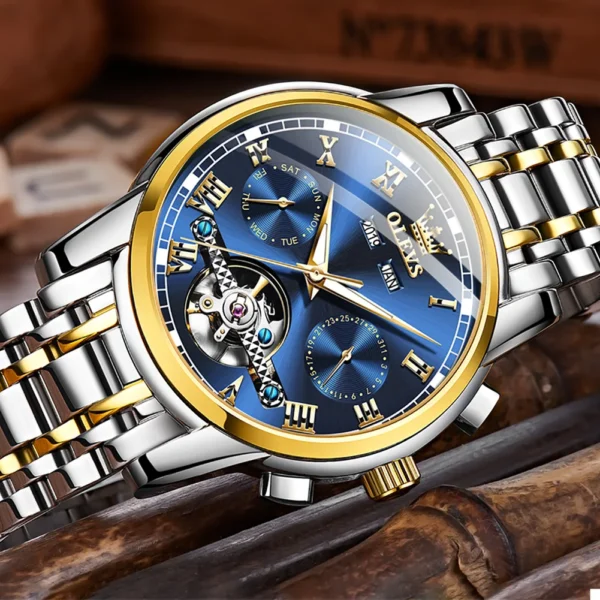 OLEVS Men's Watches Automatic Mechanical Business Wristwatch Waterproof Stainless Steel Strap Watch for Man Skeleton Calendar 2