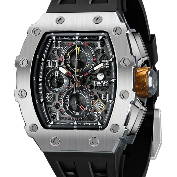 TSAR BOMBA Watch for Men Luxury Brand Tonneau Design Waterproof Clock Stainless Steel Wristwatch Fashion Rectangle Mens Watch 1