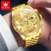 OLEVS Brand Luxury Original Men's Watches Waterproof Moon Phase Quartz Watch Luminous Gold Stainless Steel Strap Male Wristwatch 3
