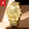 OLEVS Brand Luxury Original Men's Watches Waterproof Moon Phase Quartz Watch Luminous Gold Stainless Steel Strap Male Wristwatch 4