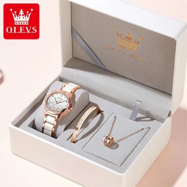 OLEVS Top Brand Luxury Ceramic Mechanical Watch for Women Fashion Diamond Bracelet and Necklace Set Automatic Watch for Women 1