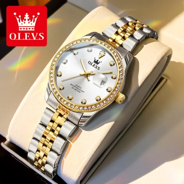 OLEVS Top Brand Women's Watches Elegant Simple Original Quartz Watch for Man Diamond Dial Waterproof Luminous Date Wristwatch 2