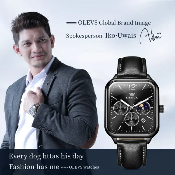 OLEVS 9914 Men's Watches Classic Original Quartz Watch for Man Leather Waterproof Wrist Watch  Chronograph Date Reloj Hombre 2